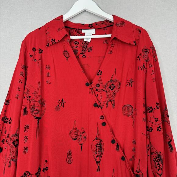 Soft Surroundings Shirt Womens 2X Red Pagoda Lantern Tunic Top Oriental Asian - Picture 3 of 14